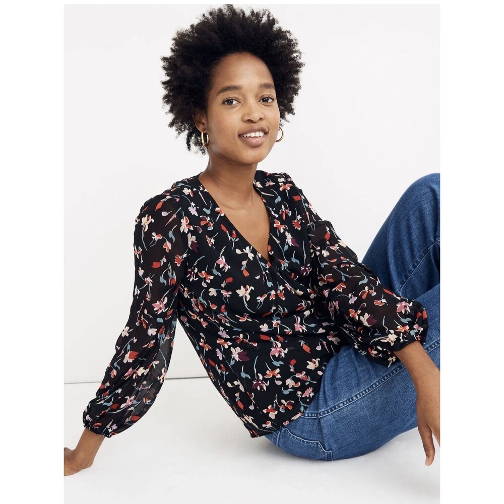 Madewell Shirred Sleeve in Drifting Flowers Blouse Size XS